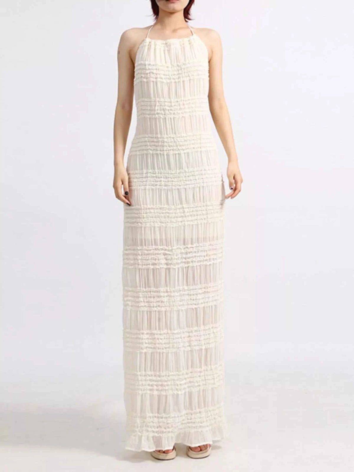 Backless Halter Neck Ruched Maxi Dress