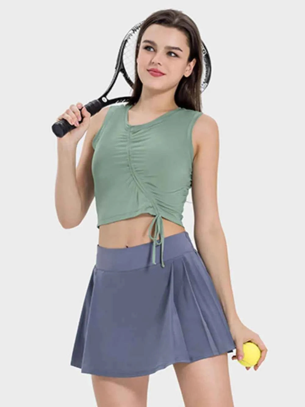 Drawstring Ruched Wide Strap Active Tank - Comfortable & Stylish — view 16