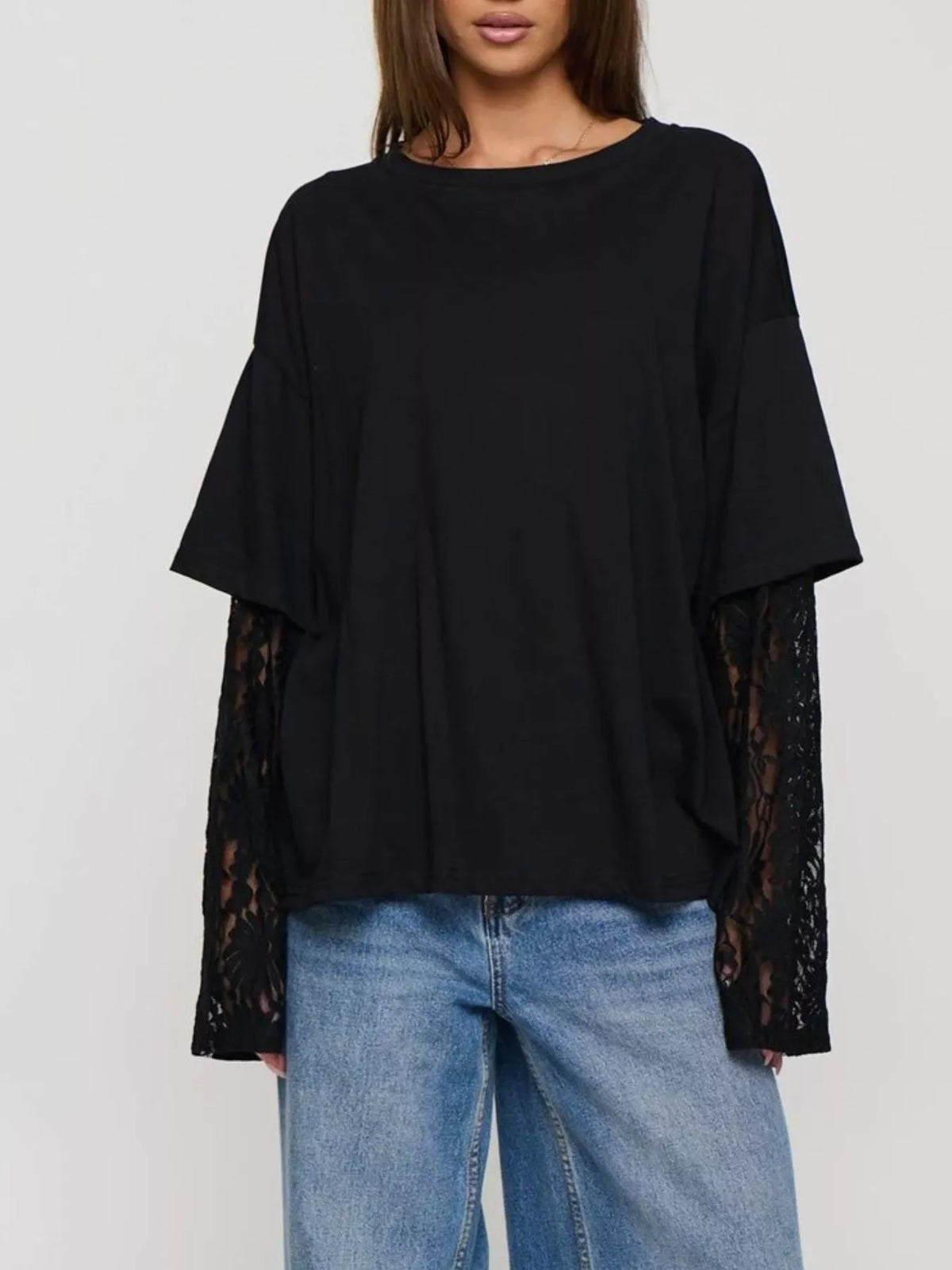 Layered Lace-Sleeve T-Shirt — view 10