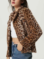 Fuzzy Leopard Collared Neck Jacket - Stylish & Cozy — view 4