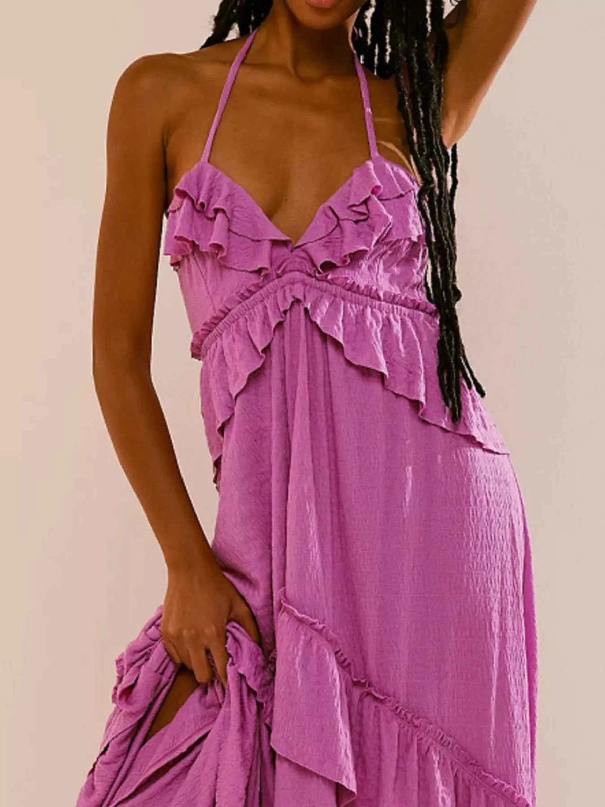 Chic Ruffled Halter Neck Maxi Dress for Effortless Style — view 27