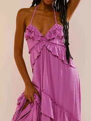Chic Ruffled Halter Neck Maxi Dress for Effortless Style — view 27