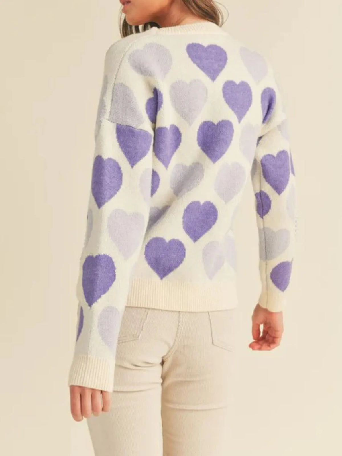 Heart Ribbed Hem Long Sleeve Sweater — view 12