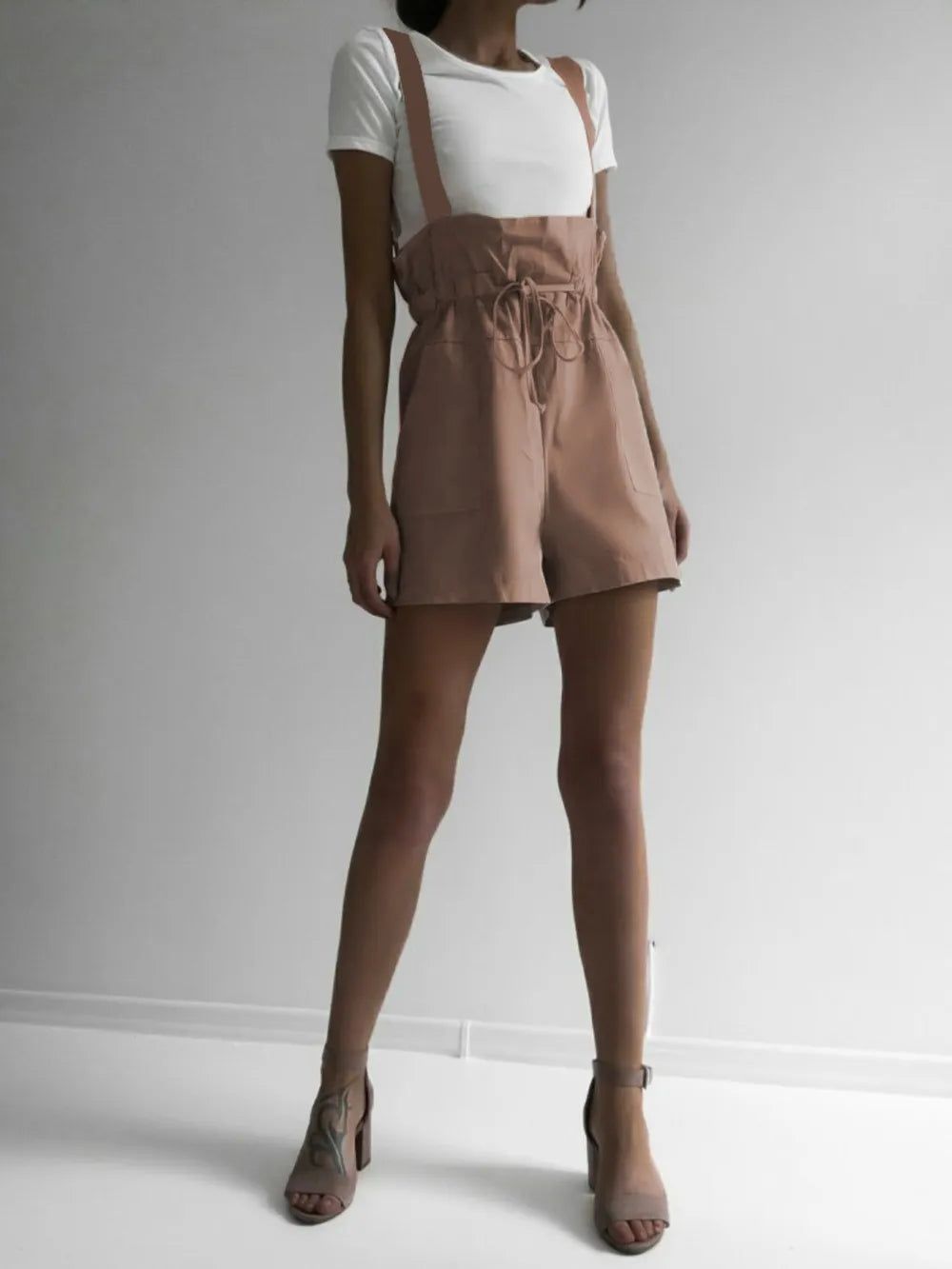 Drawstring Wide Strap Overalls with Pockets — view 3