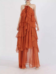Ruffled Chiffon Halter Neck Maxi Dress — view 1