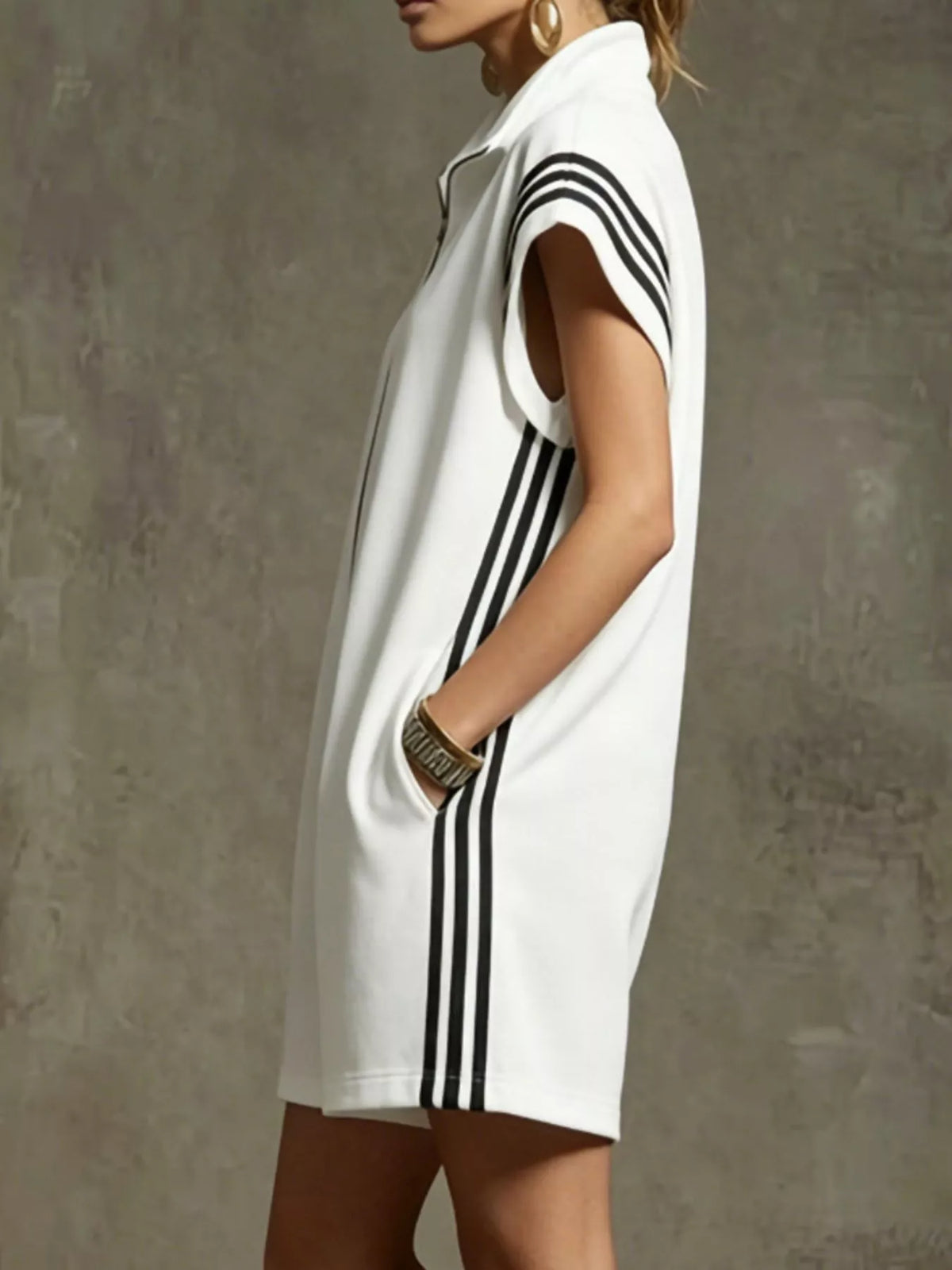 Striped Zip Front Short Sleeve Romper — view 11