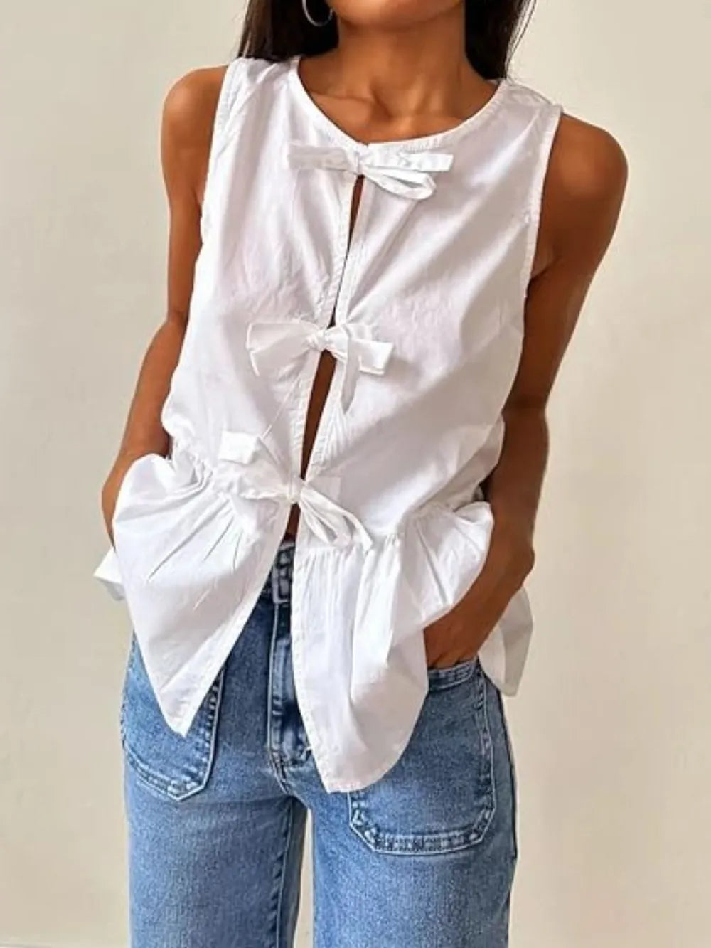 Tied Striped Round Neck Tank — view 8