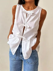 Tied Striped Round Neck Tank — view 8