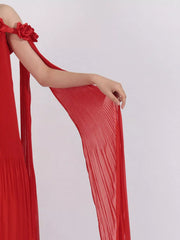 Off-Shoulder Floral Pleated Maxi Dress — view 13