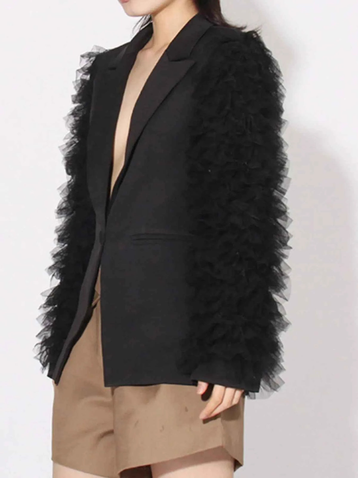 One Button Mesh Long Sleeve Blazer — view 4