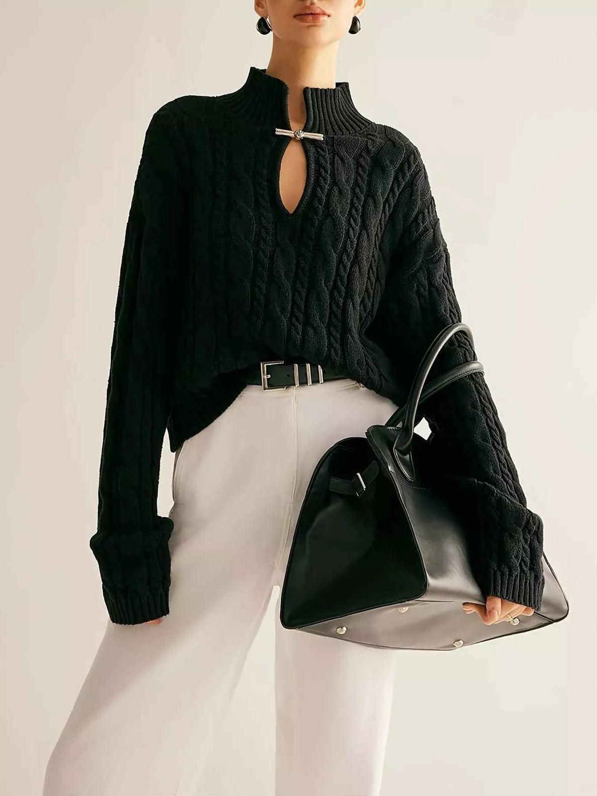 Keyhole Cable-Knit Sweater — view 2
