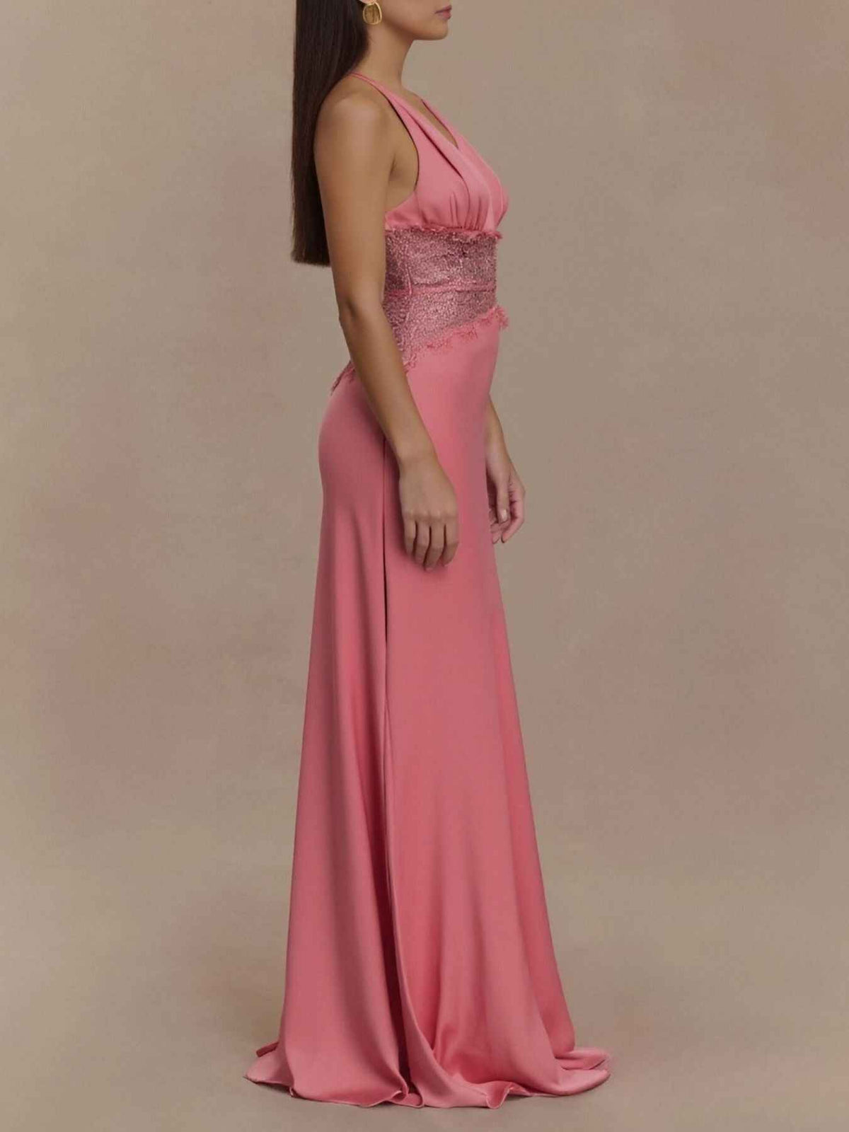 Halter Neck Lace Trimmed Maxi Dress — view 2