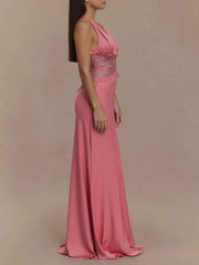 Halter Neck Lace Trimmed Maxi Dress — view 2