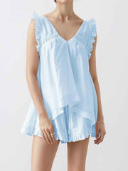 Ruffle Trim V-Neck Top and Shorts Set — view 1