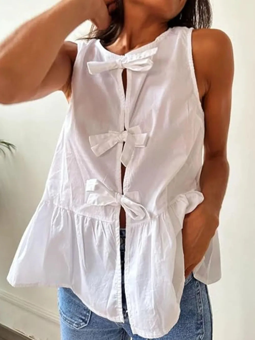 Tied Striped Round Neck Tank — view 7
