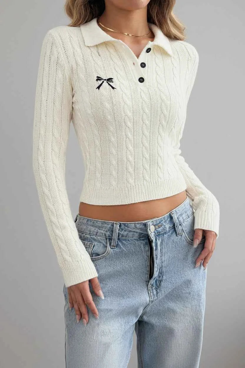 Cable Knit Long Sleeve Sweater — view 1