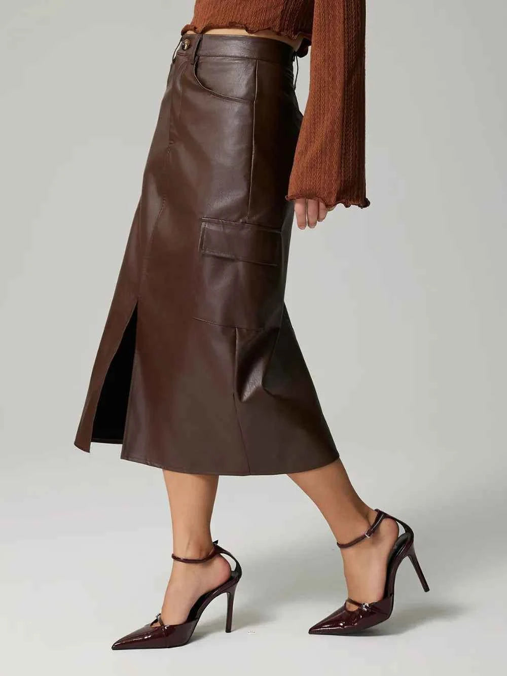 Slit Midi Skirt with Pockets — view 4