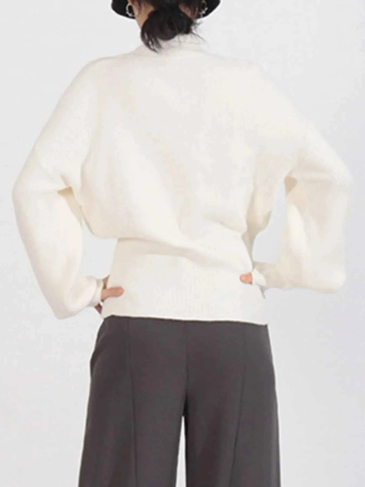 Bow Front Turtleneck Long Sleeve Sweater — view 3
