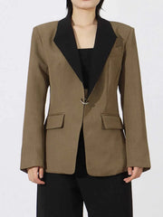 Contrast Lapel Collar Long Sleeve Blazer — view 4