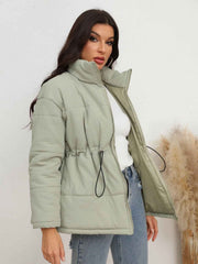 Drawstring Waist Zip-Up Puffer Jacket — view 3