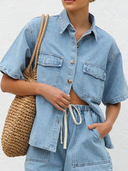 Button Up Half Sleeve Denim Shirt — view 7