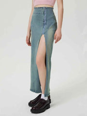 Slit Denim Skirt with Zip — view 4