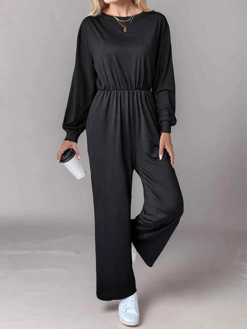 Tied Round Neck Wide Leg Jumpsuit — view 4