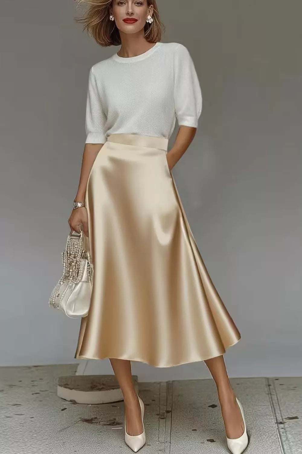 Elegant Satin A-Line Midi Skirt for Effortless Style — view 10
