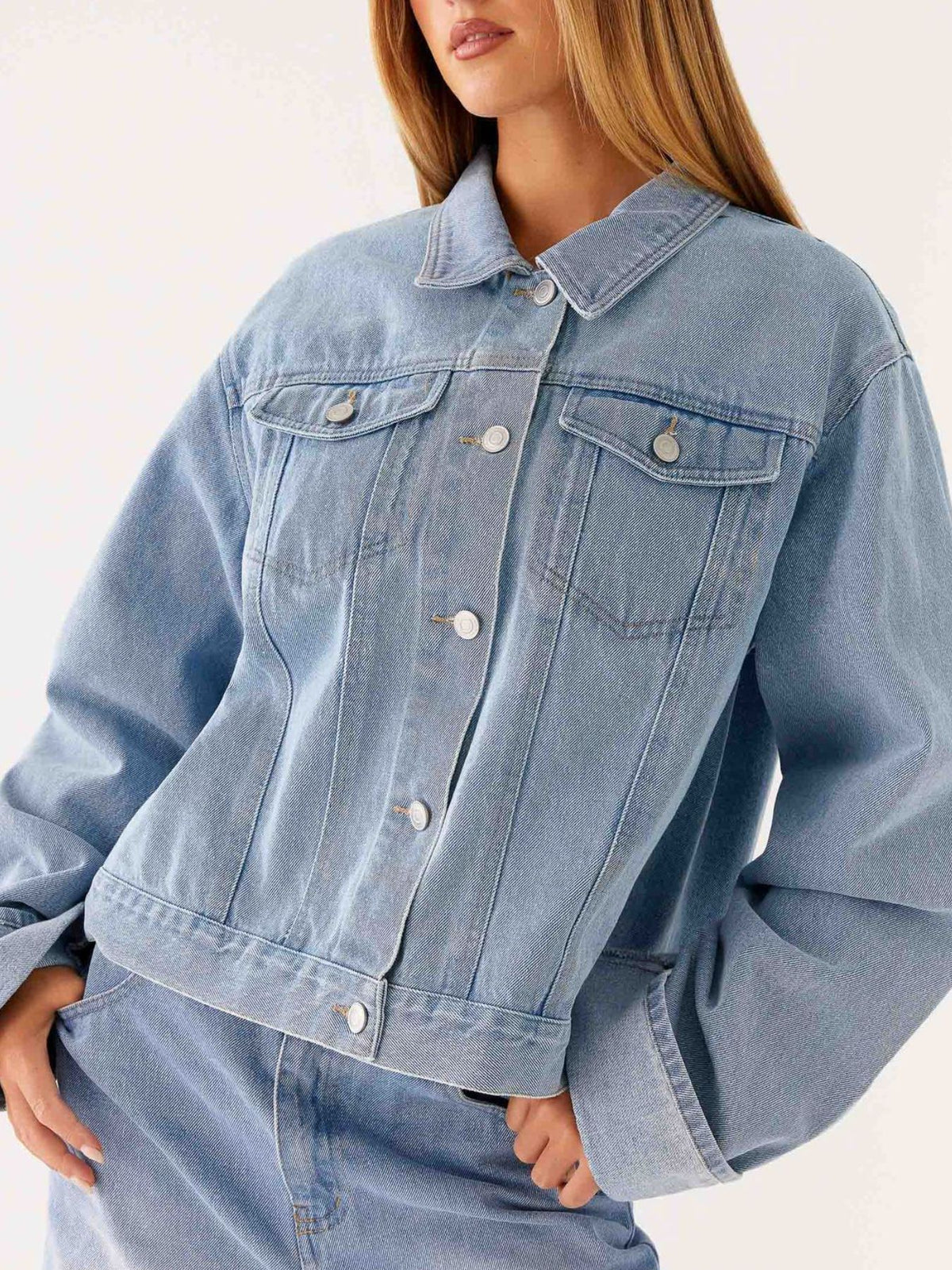 Button Down Cropped Oversized Denim Jacket — view 7