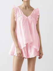 Ruffle Trim V-Neck Top and Shorts Set — view 9