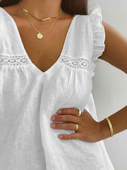 Ruffle Trim V-Neck Top and Shorts Set — view 4