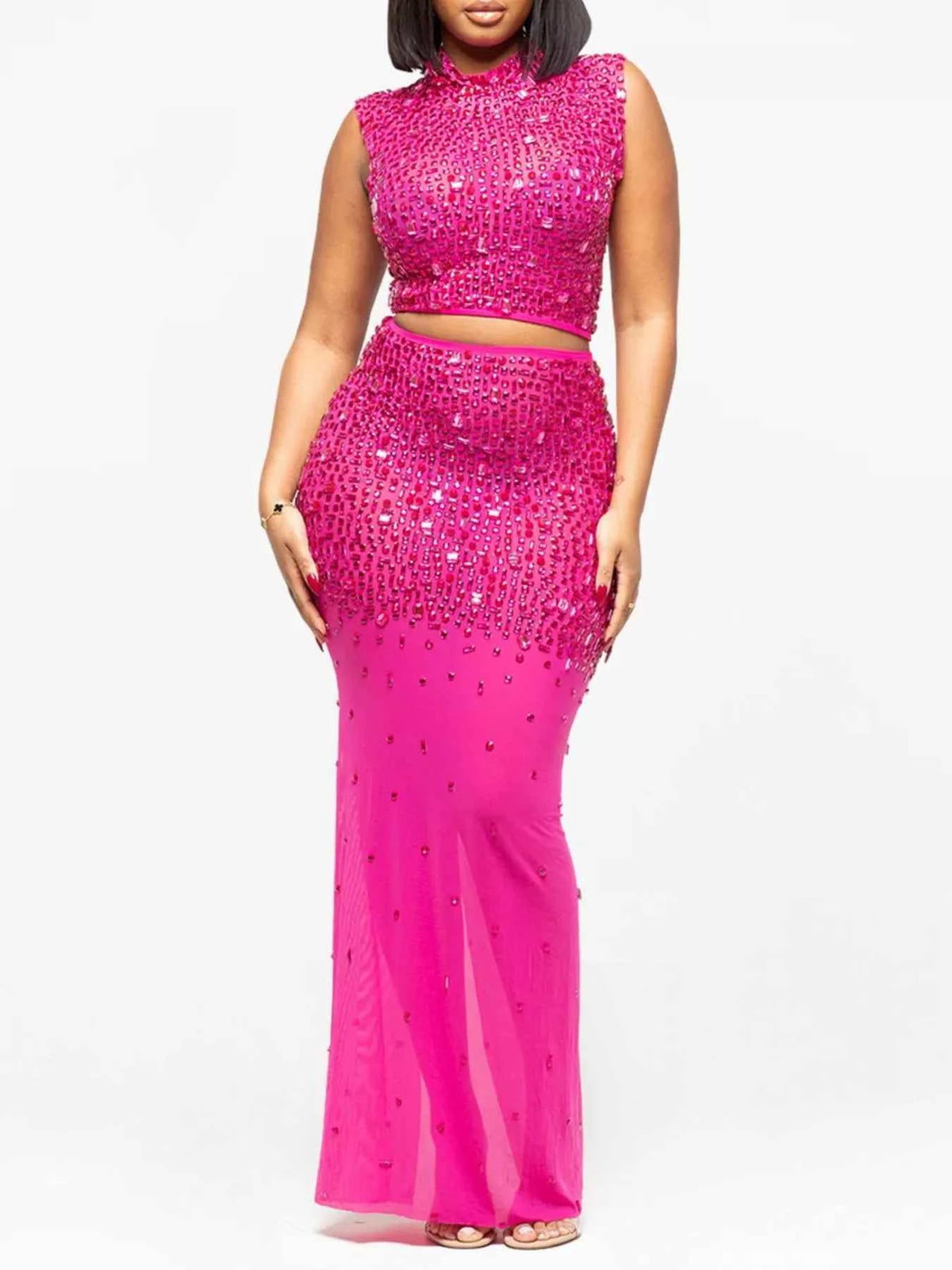 Rhinestone Sleeveless Top and Skirt Set — view 1