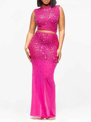 Rhinestone Sleeveless Top and Skirt Set — view 1
