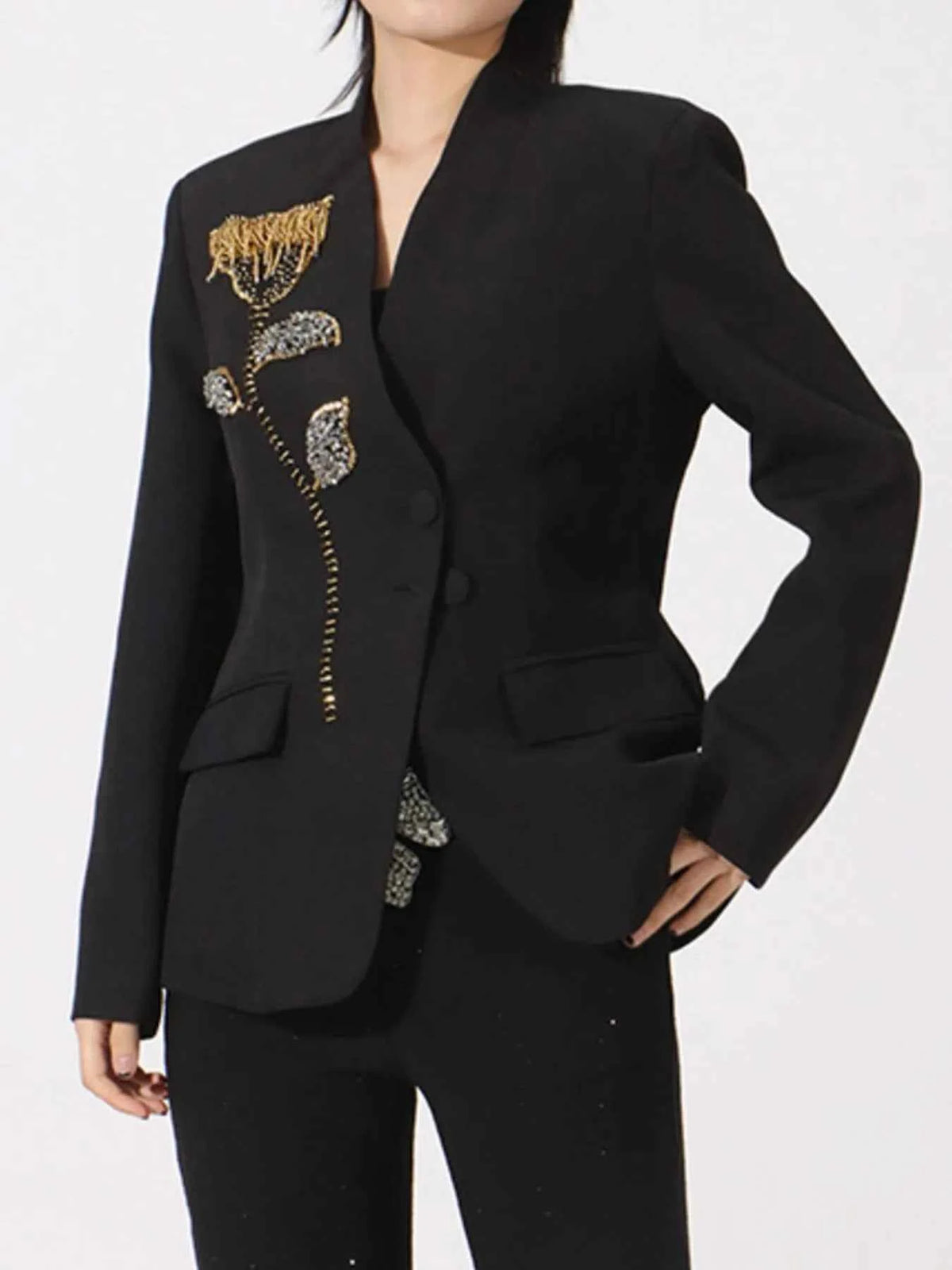 Flower Button Front Long Sleeve Blazer — view 1