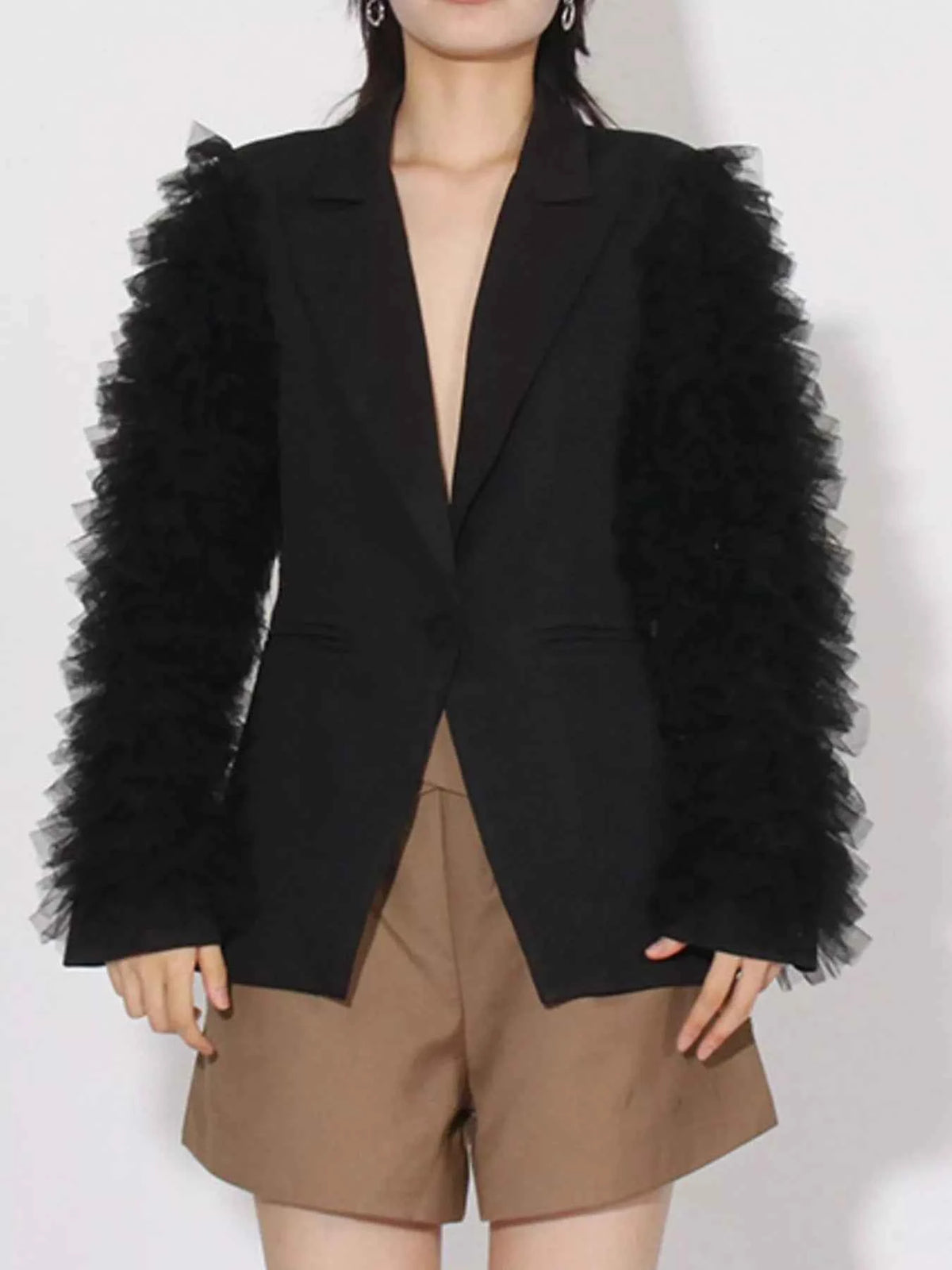 One Button Mesh Long Sleeve Blazer — view 3