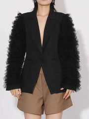 One Button Mesh Long Sleeve Blazer — view 3