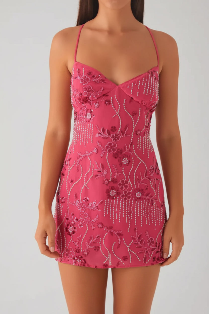Beaded Floral Mini Dress: A Touch of Elegance for Any Occasion — view 14