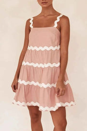 Contrast Trim Square Neck Tiered Dress — view 4