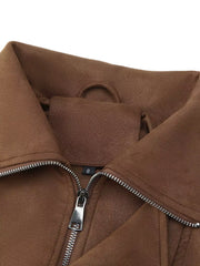 Asymmetrical Zipper Moto Jacket with Belt Detail — view 5