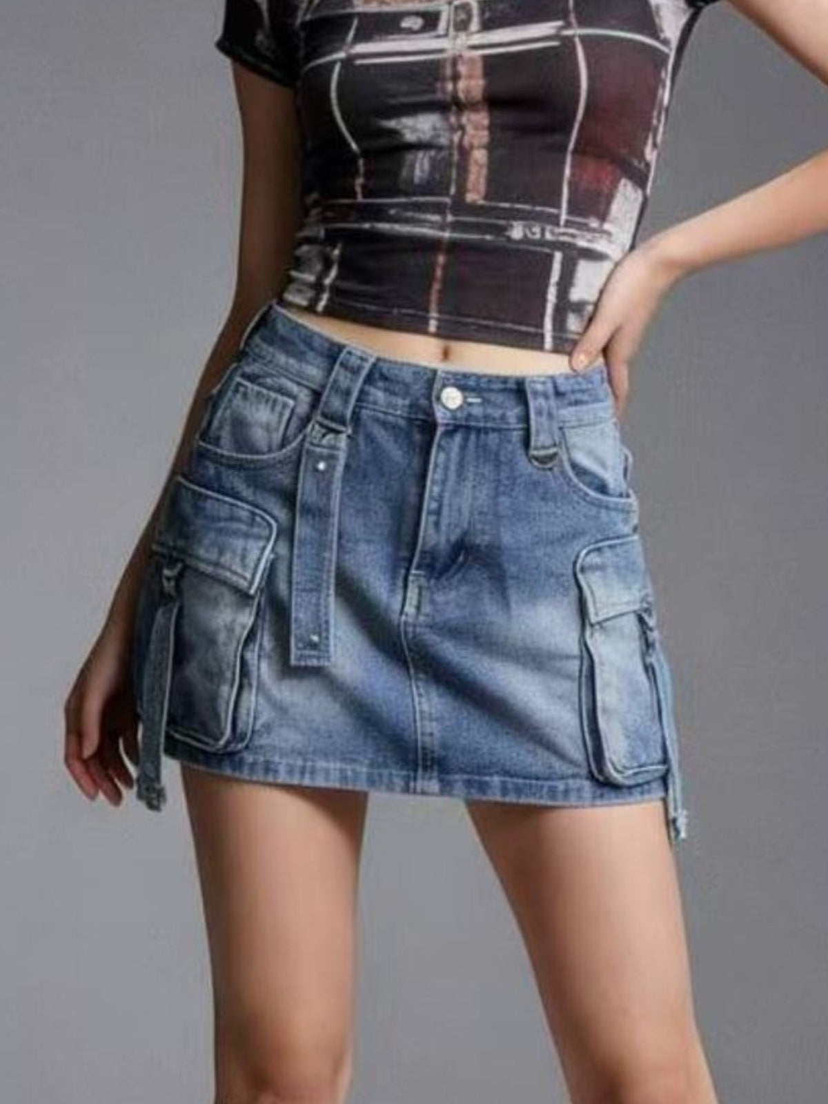 Washed Cargo Denim Skirt - Versatile Style Meets Comfort — view 12