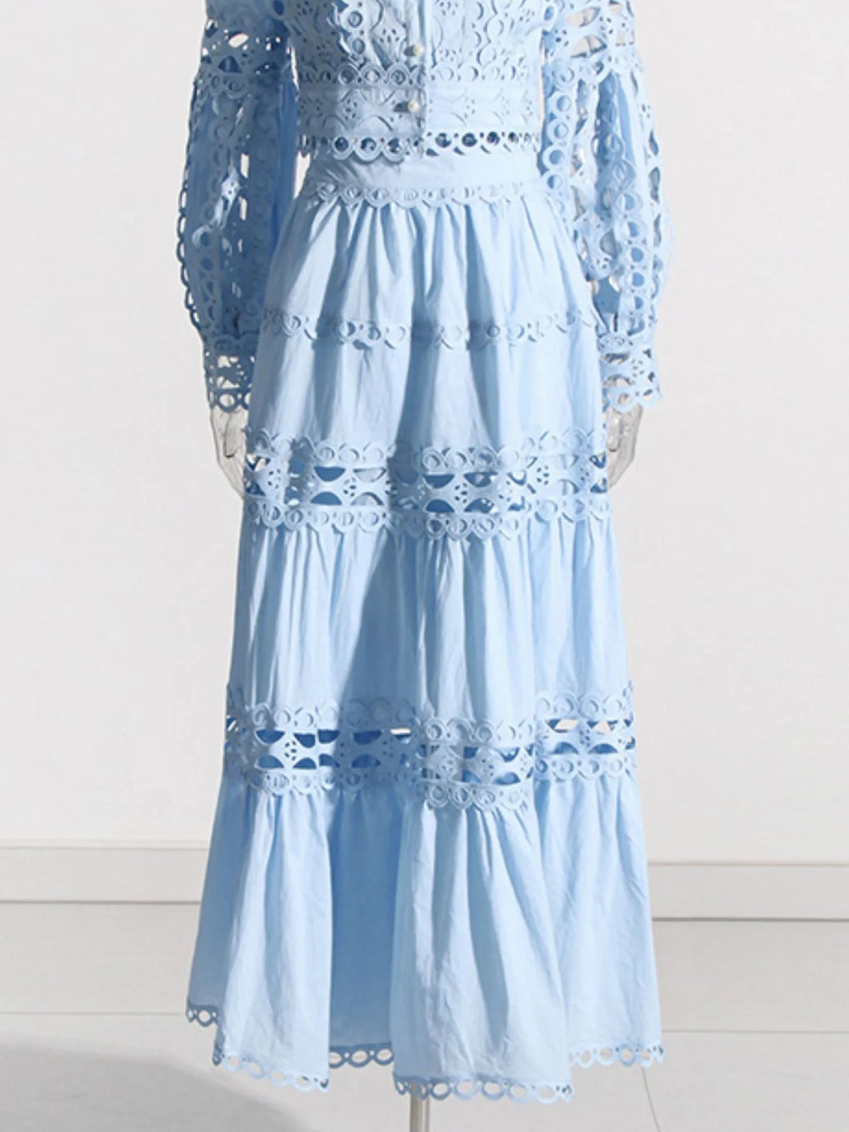 Lace Button Up Long Sleeve Top and Skirt Set — view 13