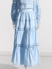 Lace Button Up Long Sleeve Top and Skirt Set — view 13