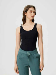Round Neck Wide Strap Active Tank with Detachable Chest Pads — view 14