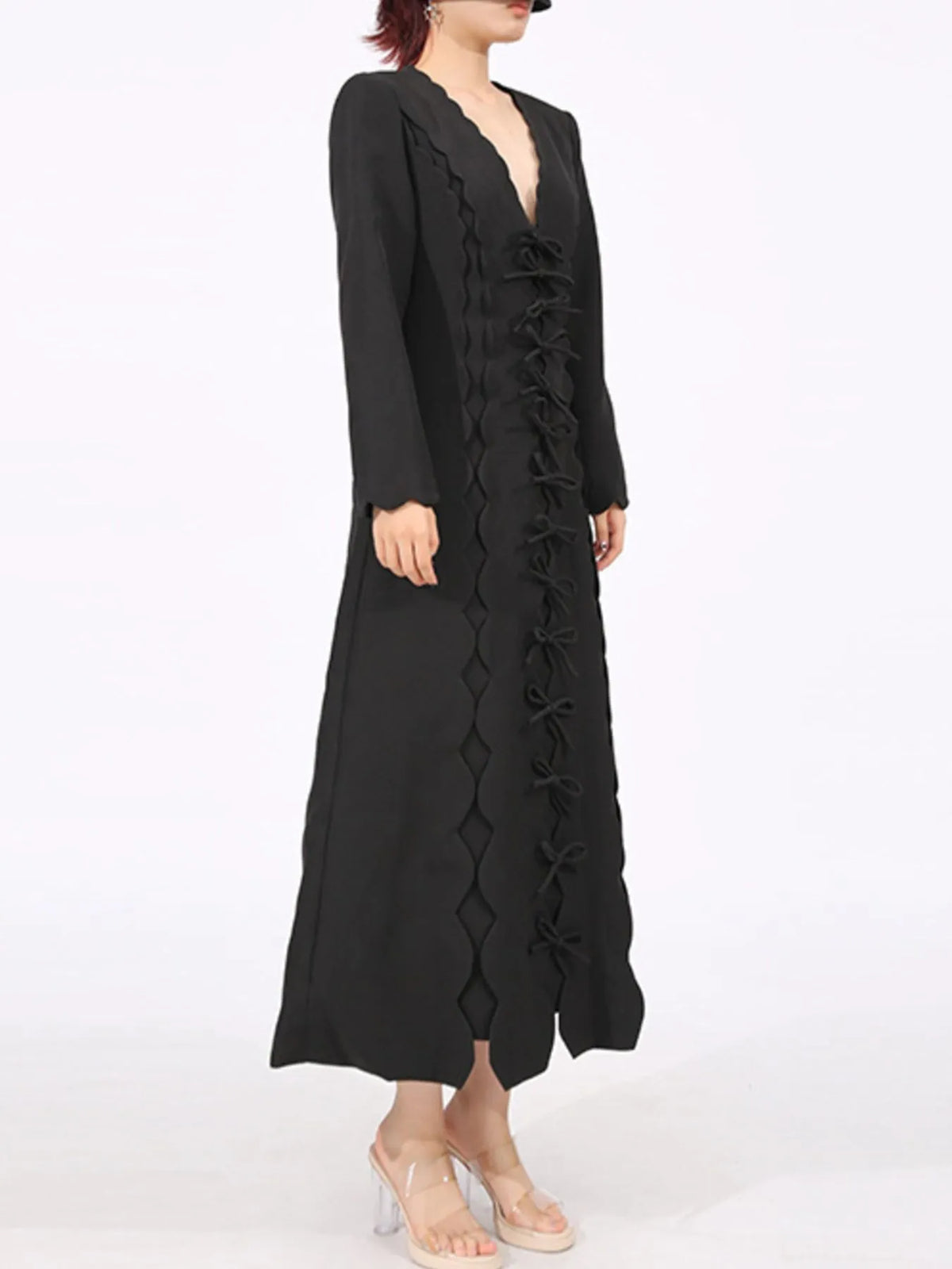 Long Sleeve Bow Front Midi Dress — view 6