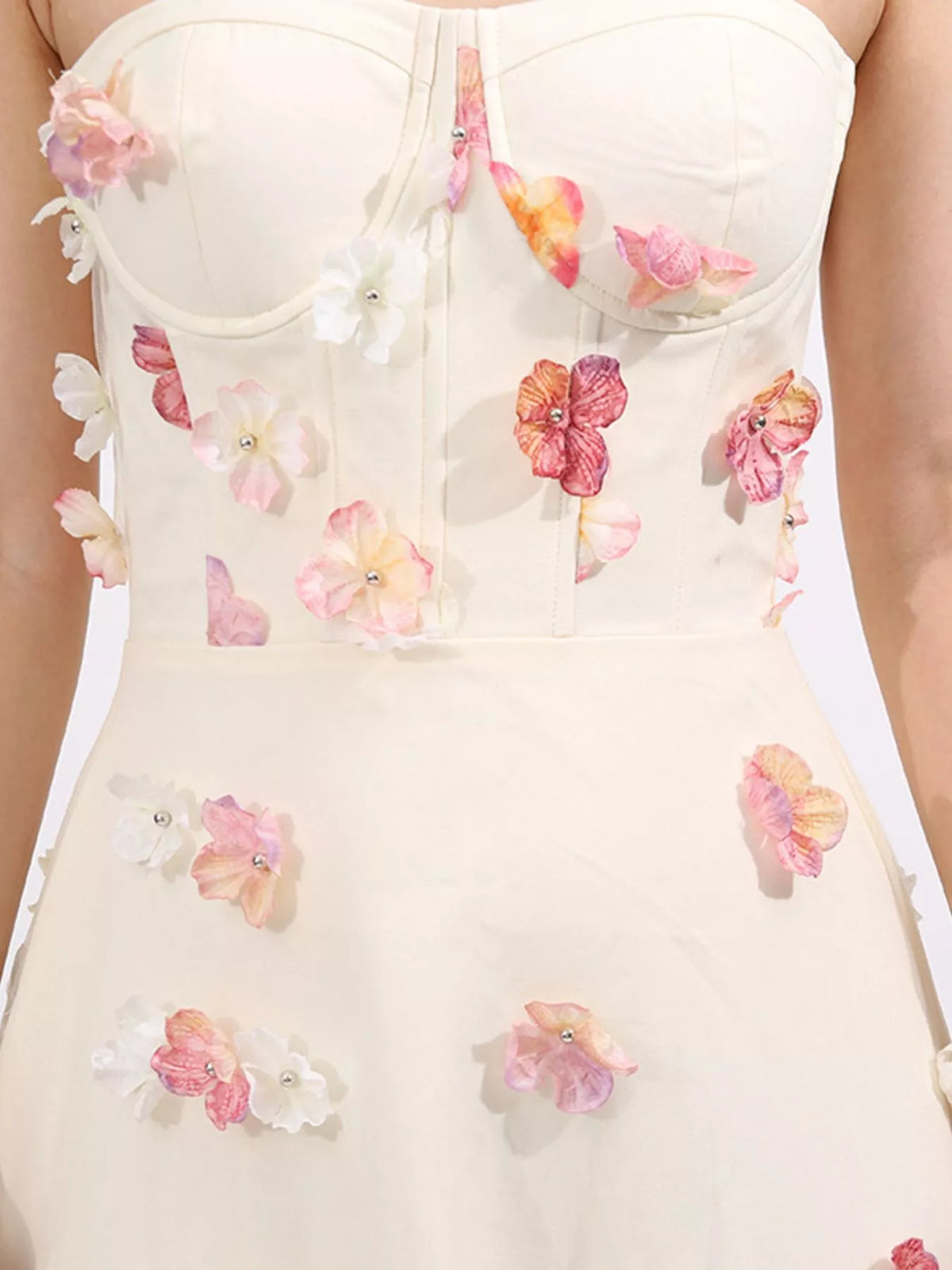 Floral Applique Strapless Tulle Maxi Dress — view 3