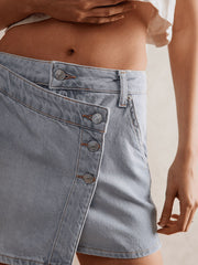 Asymmetrical Button-Front Denim Skirt — view 12