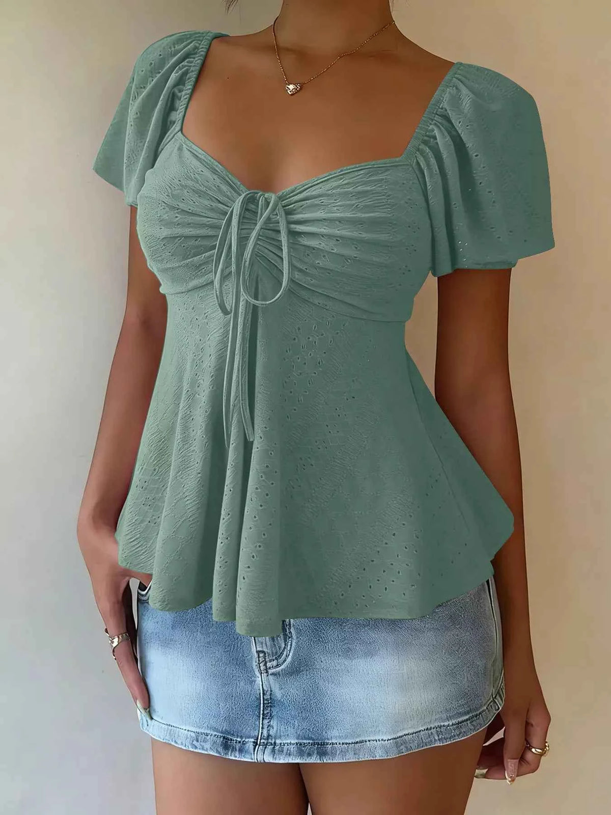 Sweetheart Neck Flutter Sleeve Top - Effortless Elegance Awaits — view 12