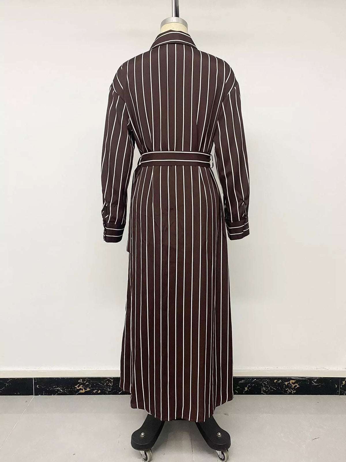 Striped Long Sleeve Belted Shirt Dress — view 8