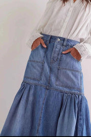 Midi Denim Skirt with Pockets — view 3