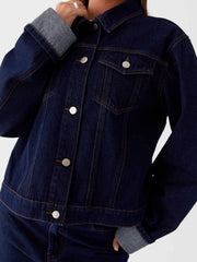 Button Down Cropped Oversized Denim Jacket — view 14